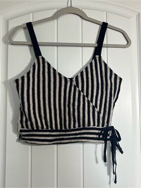 Madewell navy & Cream Striped Wrap Crop Cami